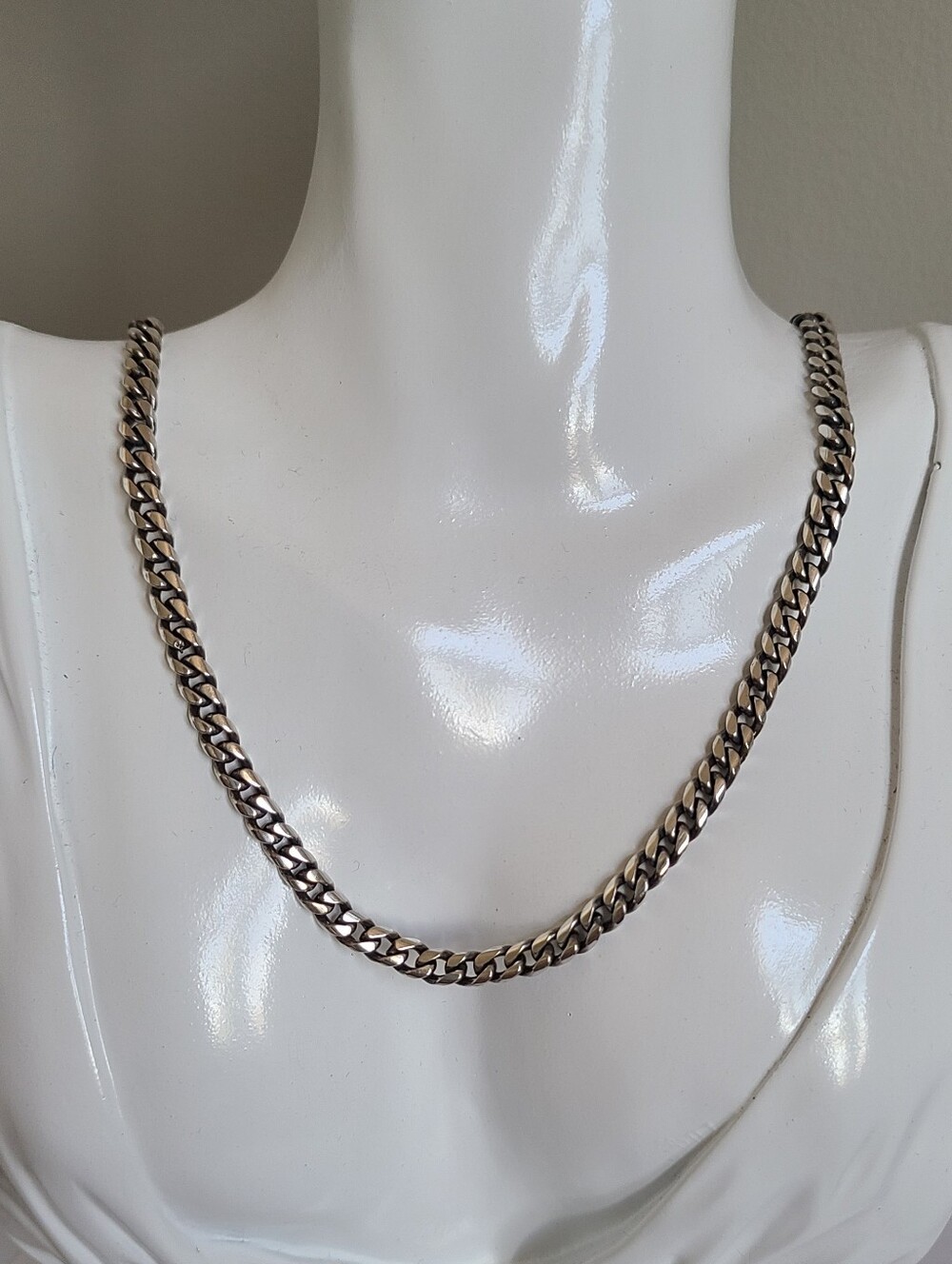 Vintage Sterling Silver Classic Luxury Chunky Flat Cuban Link Chain 20" Necklace